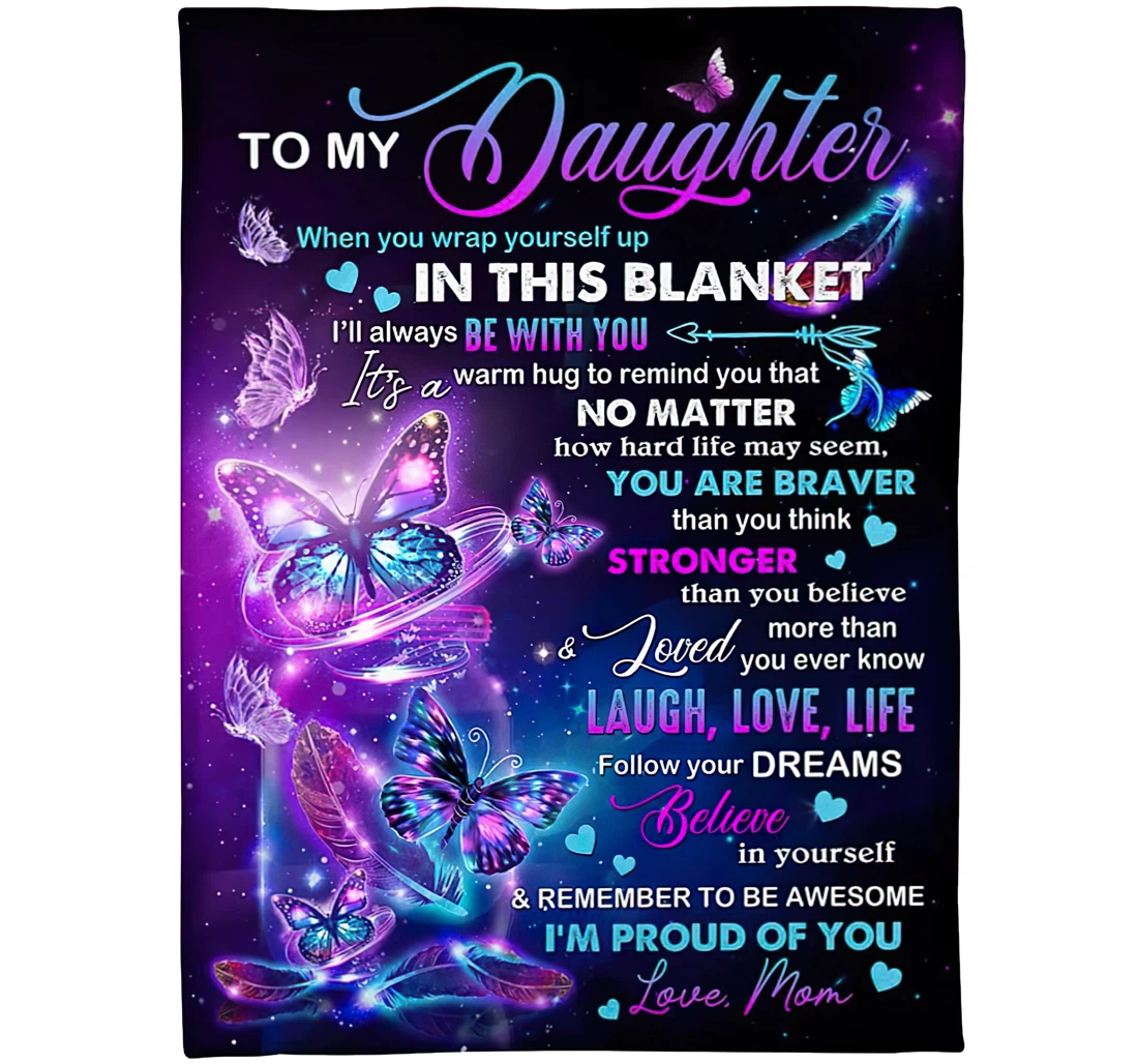 Throw Blanket, Quilt - Personalized Family Love Message To My Daughter From Mom Custom Name When You Wrap In This I'll Always Be With You Purple Butterfly Jar Sherpa Fleece