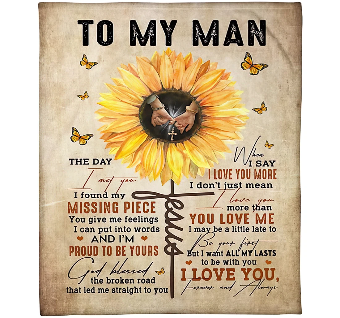 Throw Blanket, Quilt - Personalized Family To My Husband From Wife Custom Name Couple Holding Hands In Sunflower Butterfly Art Printed Bedding Gifts Sherpa Fleece