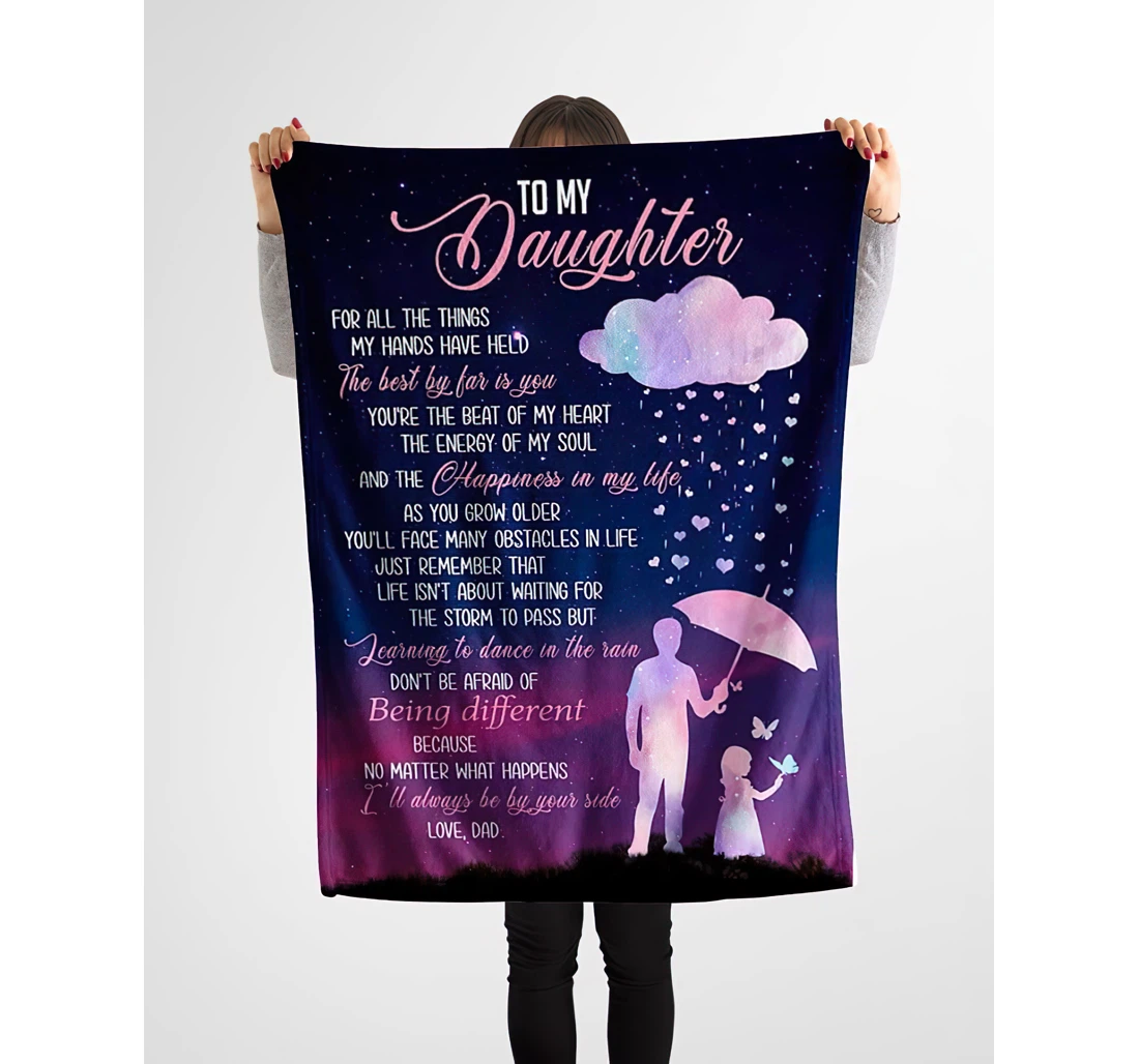 Throw Blanket, Quilt - Personalized To My Daughter From Dad I'll Alway Be By Your Side Custom Name Father And Baby Girl Umbrella Cloud Gifts Beautiful Daughter Sherpa Fleece