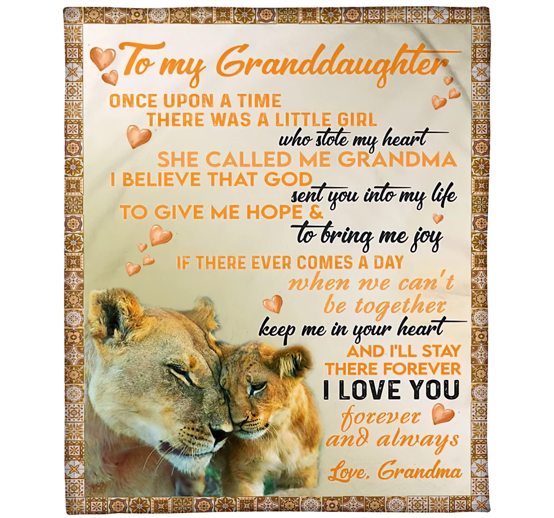 Throw Blanket, Quilt - Personalized Lion Family To My Granddaughter From Grandma Custom Name Grandmother And Baby Crown Lions Bedding Gifts Your Beloved Sherpa Fleece