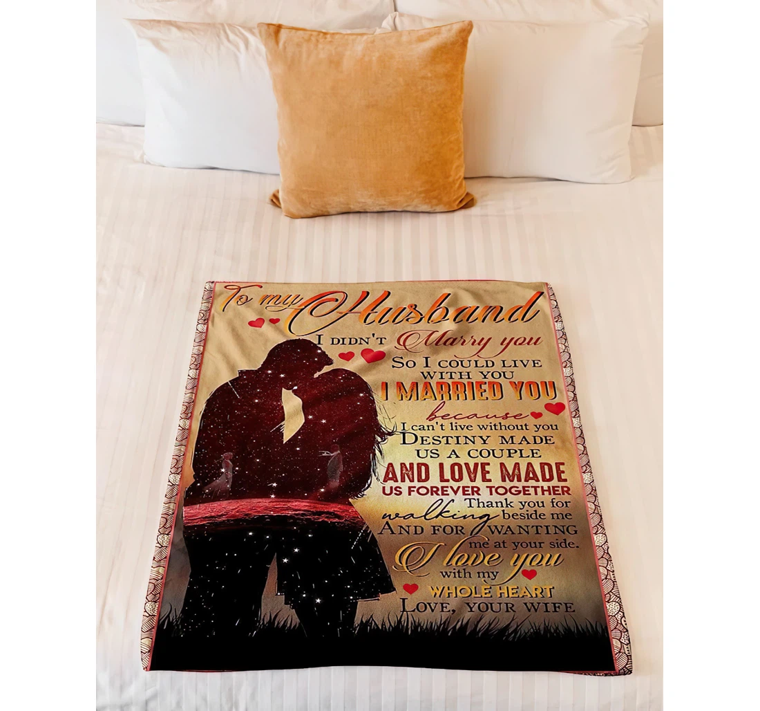 Throw Blanket, Quilt - Personalized Love To My Husband From Wife Custom Name Thank You Walking Beside Me Happiness Couple Kissing Together Bedding Gifts Sherpa Fleece