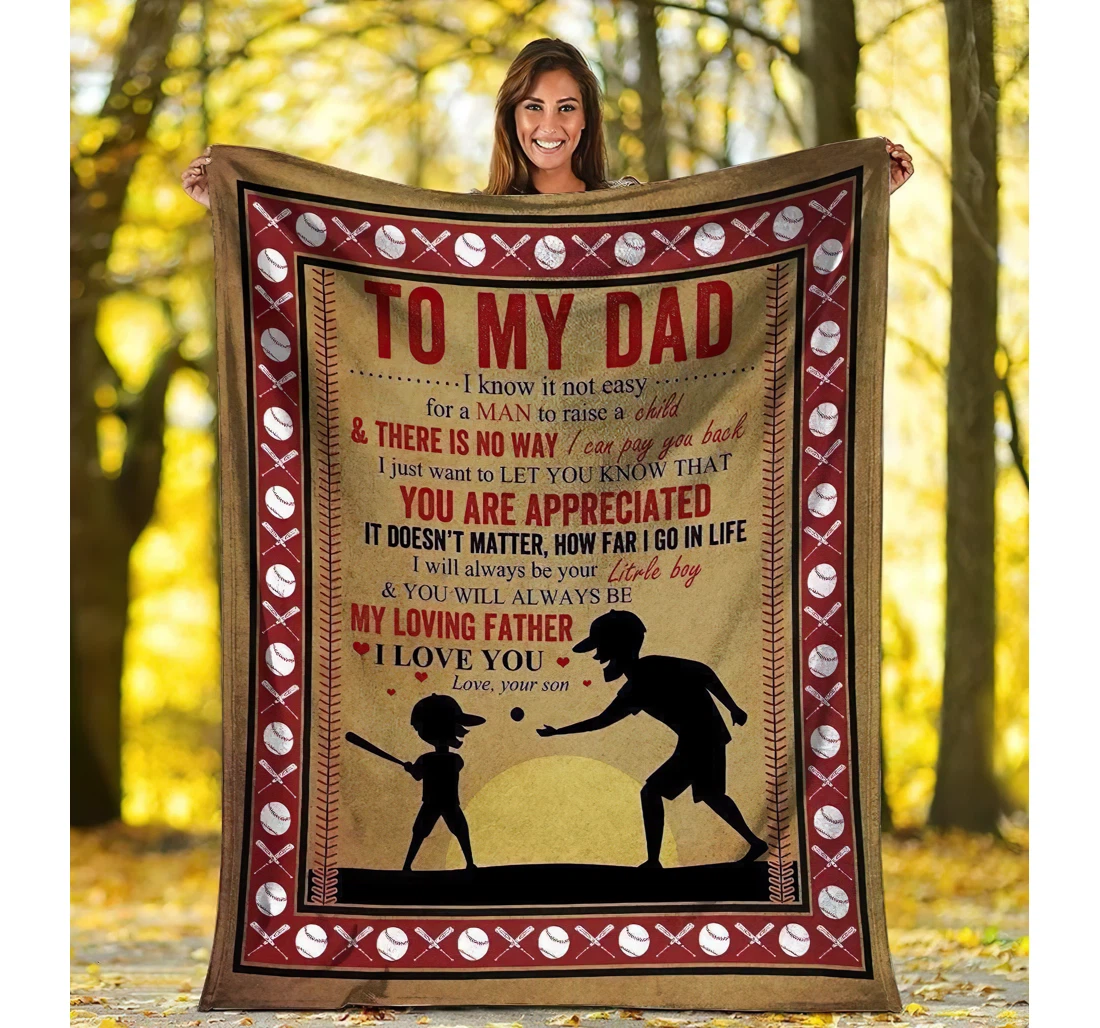 Throw Blanket, Quilt - Personalized To My Dad From Son Custom Name Family Father And Baby Boy Playing Baseball Art Printed Bedding Gifts Xmas Sherpa Fleece