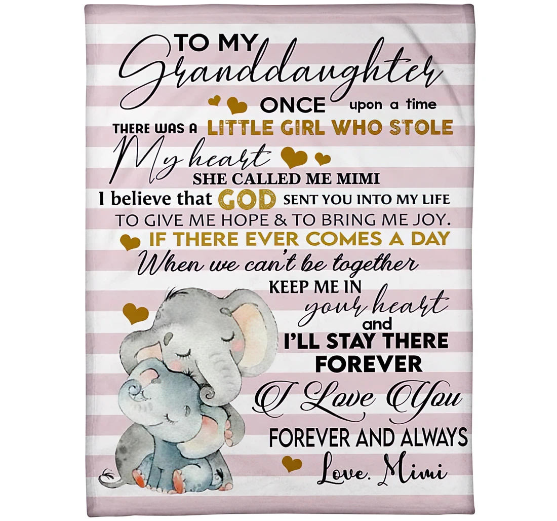 Throw Blanket, Quilt - Personalized Elephant To My Granddaughter From Grandma Custom Name Cute Mimi And Baby Girl Elephant Art Printed Bedding Gifts Xmas Sherpa Fleece