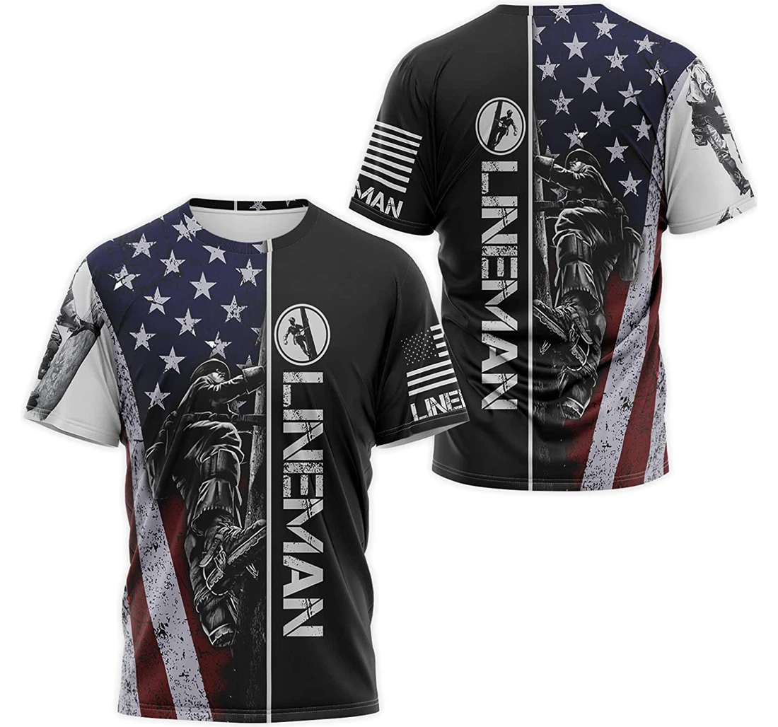 Personalized T-Shirt, Hoodie - Lineman American Us Flag 3D Printed