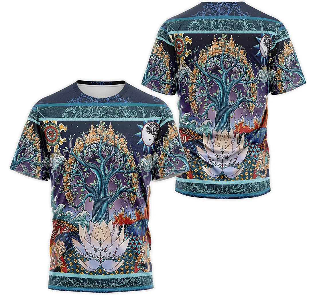Personalized T-Shirt, Hoodie - Tree Sun Lunisolar Hand Lotus Flower Mandala Painting 3D Printed