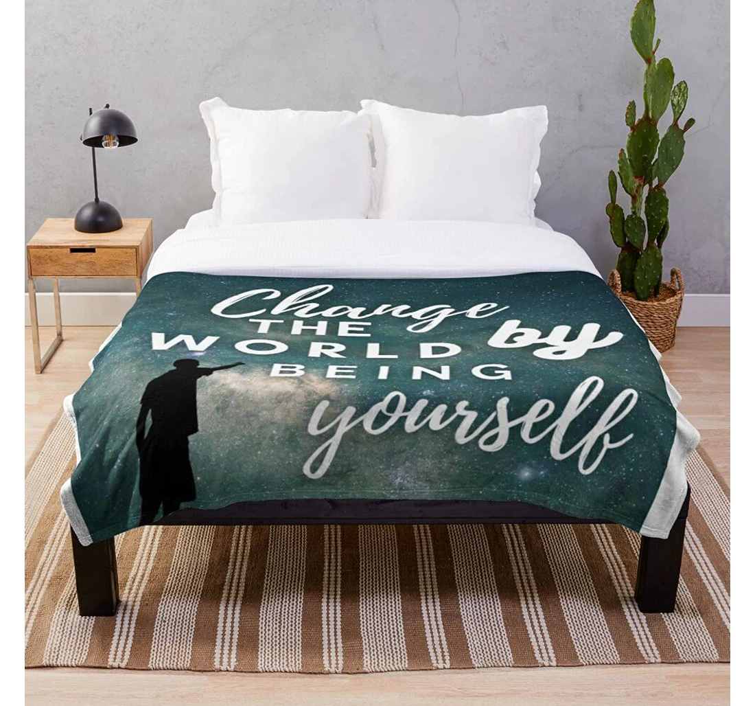Throw Blanket, Quilt - Yourself Being Night Beautiful Quotes Change Sky Man Pointing Motivational The Starry World Be Sherpa Fleece