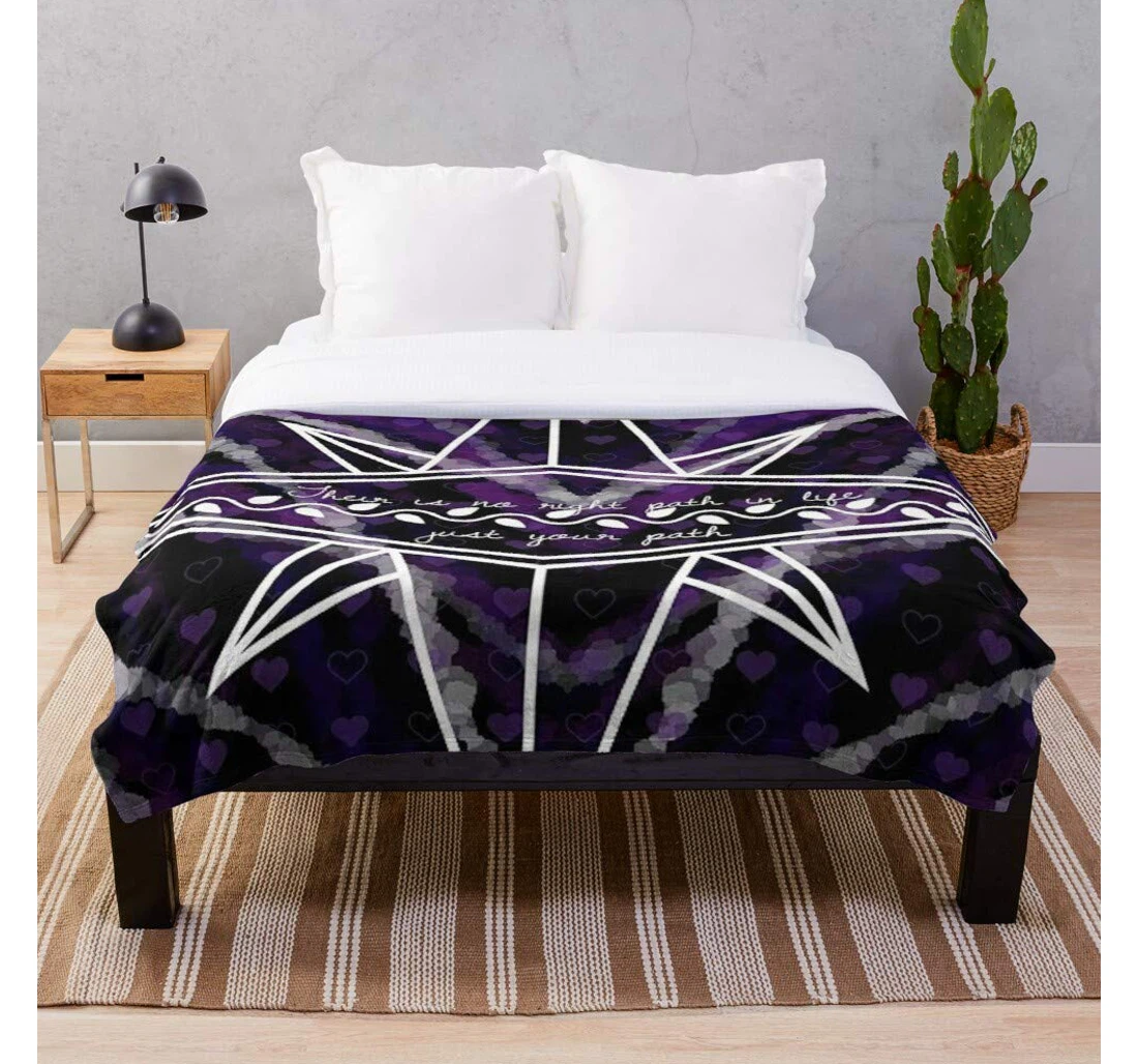 Throw Blanket, Quilt - Find Purple Vine Motivational Nature Path Quote White Life Your Geometric- Printed Durable - Woven- Bedroom Living Rooms Sherpa Fleece