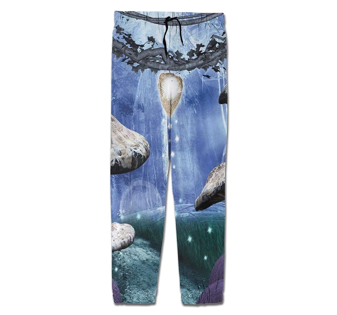 Personalized Trippy Forest Night Mushrooms Sweatpants, Joggers Pants With Drawstring For Men, Women