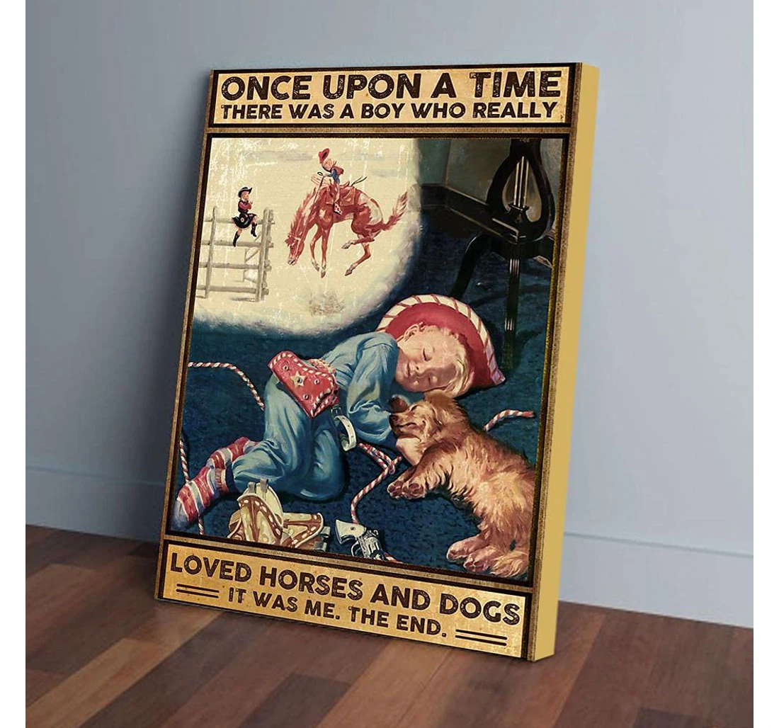 Poster, Canvas - Once Upon A Time A Loved Horses And Dogs Gifts Print Framed Wall Art