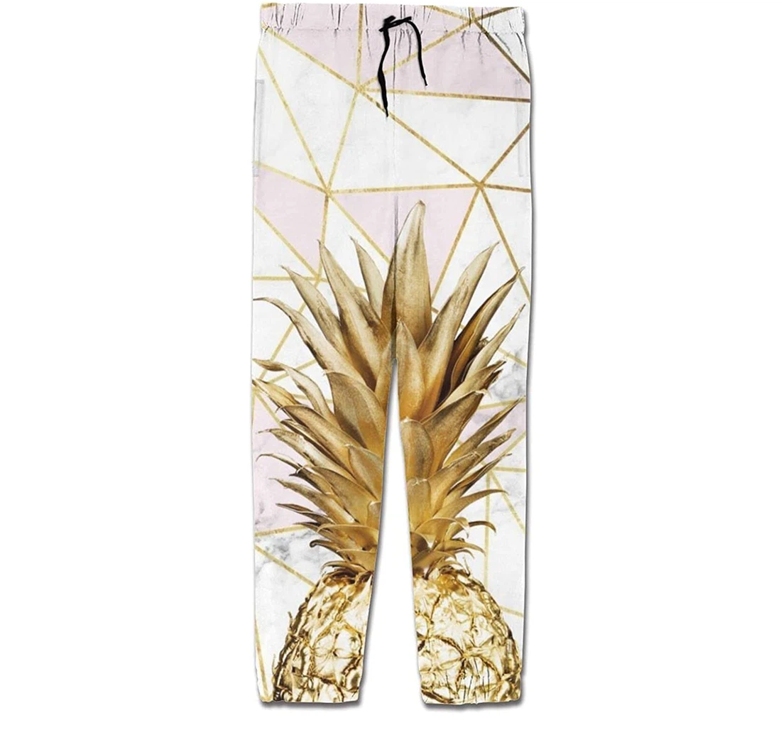 Personalized Graphic Rose Golden Marble Geometric Gold Pineapple Teens Sweatpants, Joggers Pants With Drawstring For Men, Women