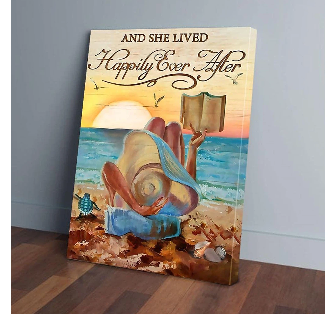 Poster, Canvas - And She Lived Happily Ever After Reading Book Gifts Print Framed Wall Art