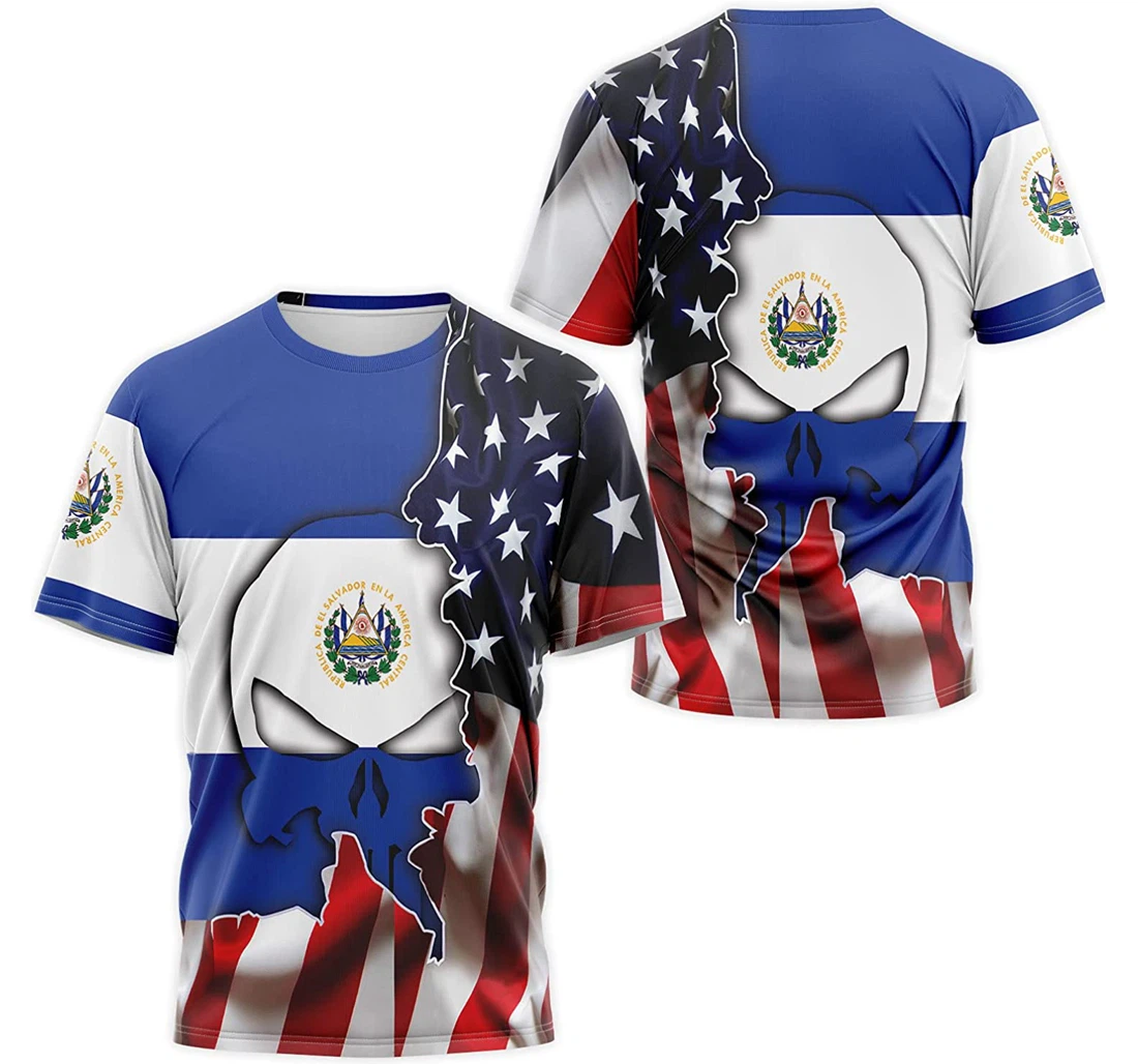 T-Shirt, Hoodie - American Flag Skull El Salvador Coat Of Arms 3D Printed