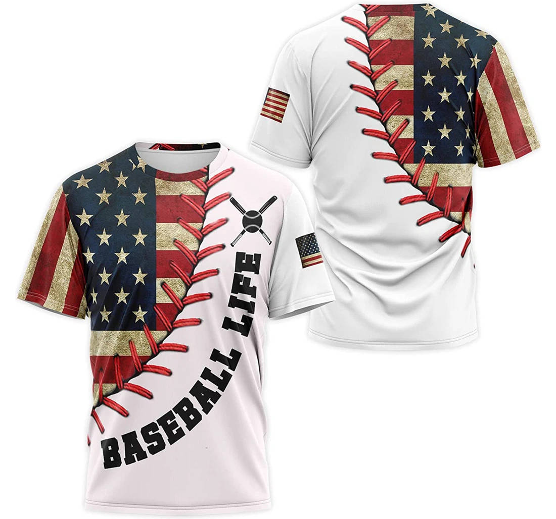 T-Shirt, Hoodie - Baseball Life Softball American Flag 3D Printed