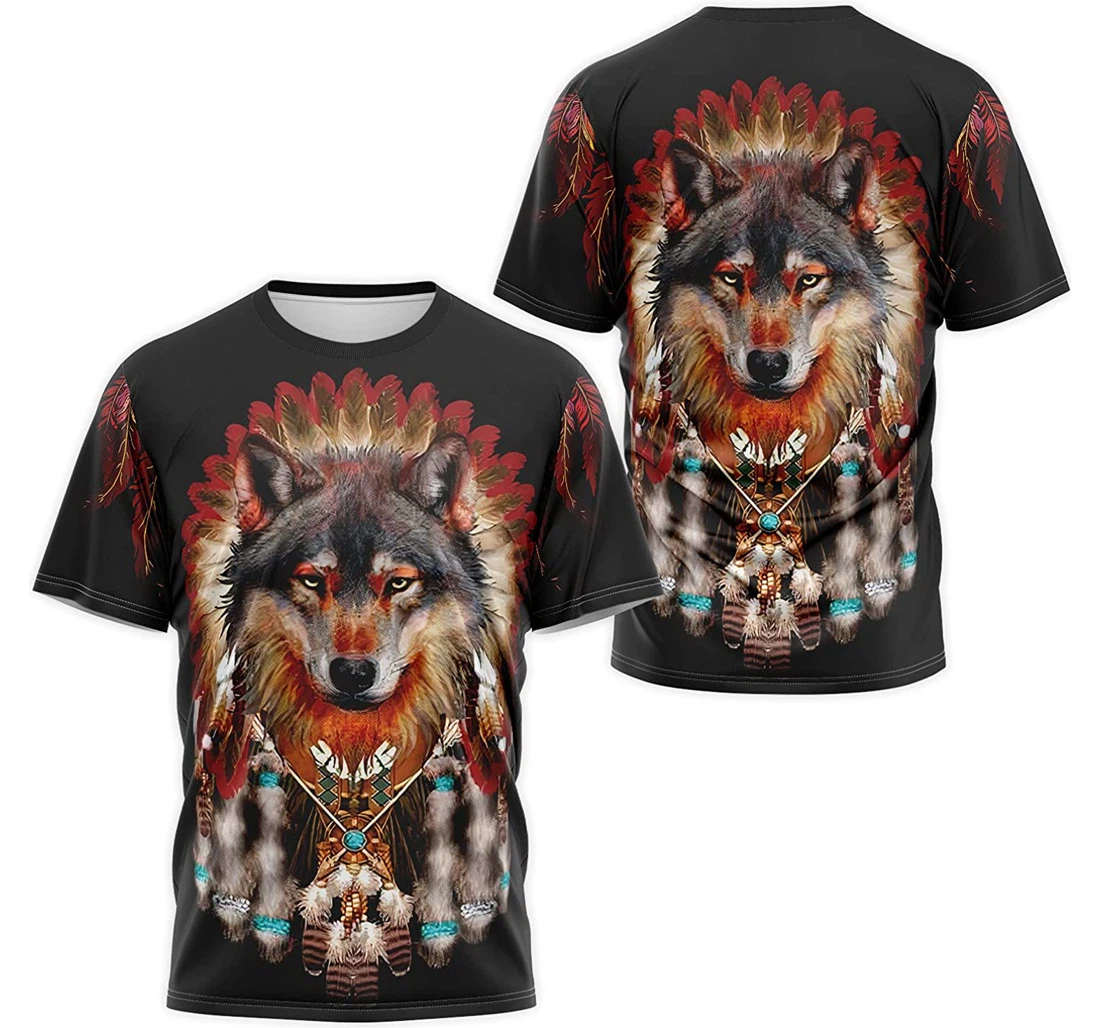 T-Shirt, Hoodie - Native American Red Wolf Dreamcatcher Headdress Warbonnet 3D Printed