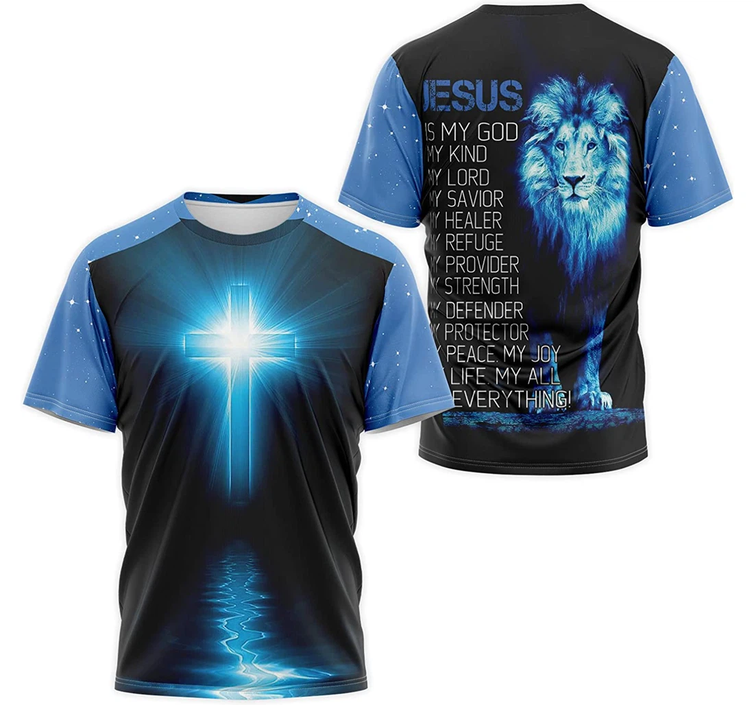 T-Shirt, Hoodie - Blue Lion Christian Jesus Cross Is My God My King My Lord My Joy My Life My All Everything 3D Printed