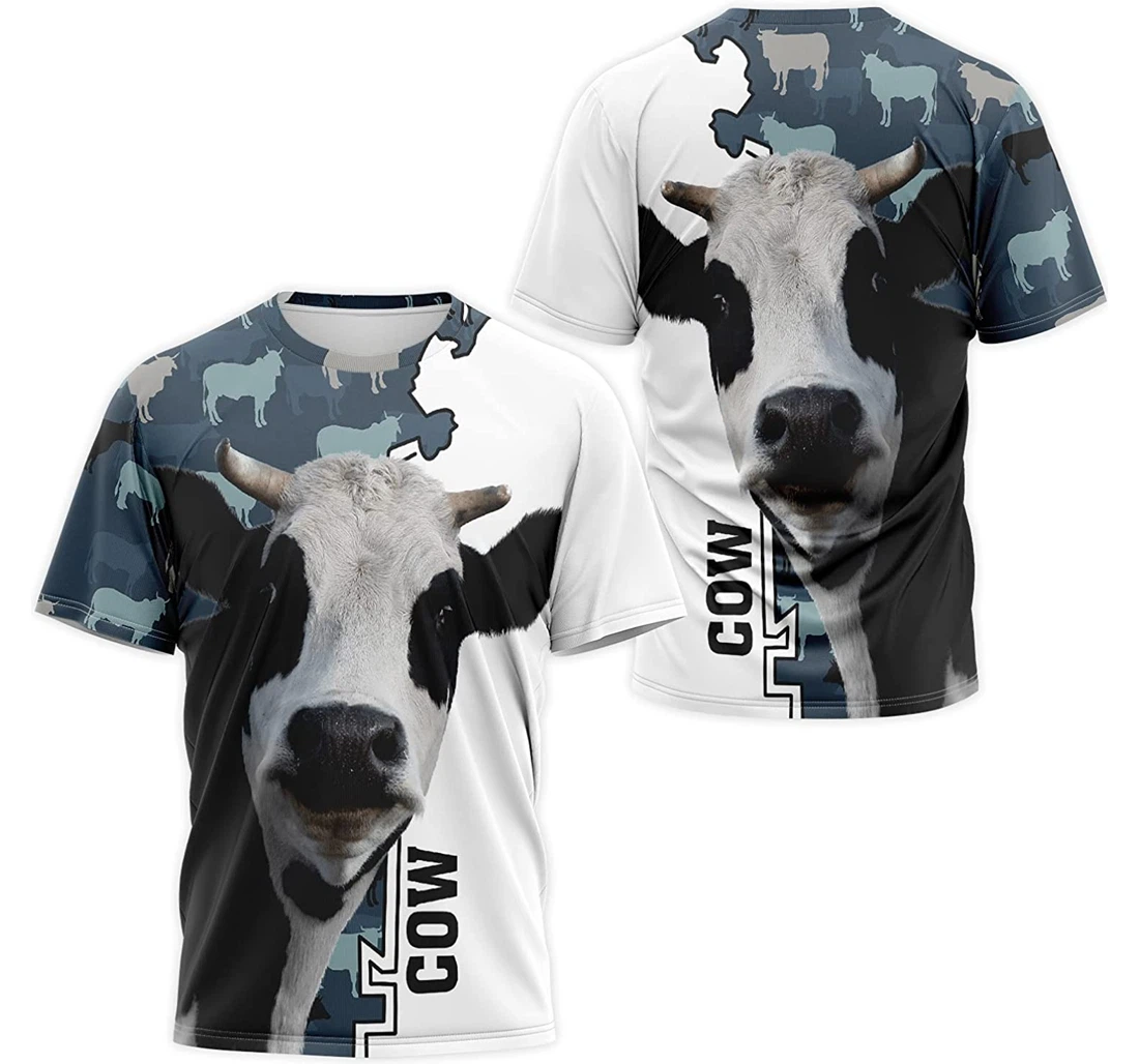 T-Shirt, Hoodie - Custom Name Blue Cow Face 3D Printed