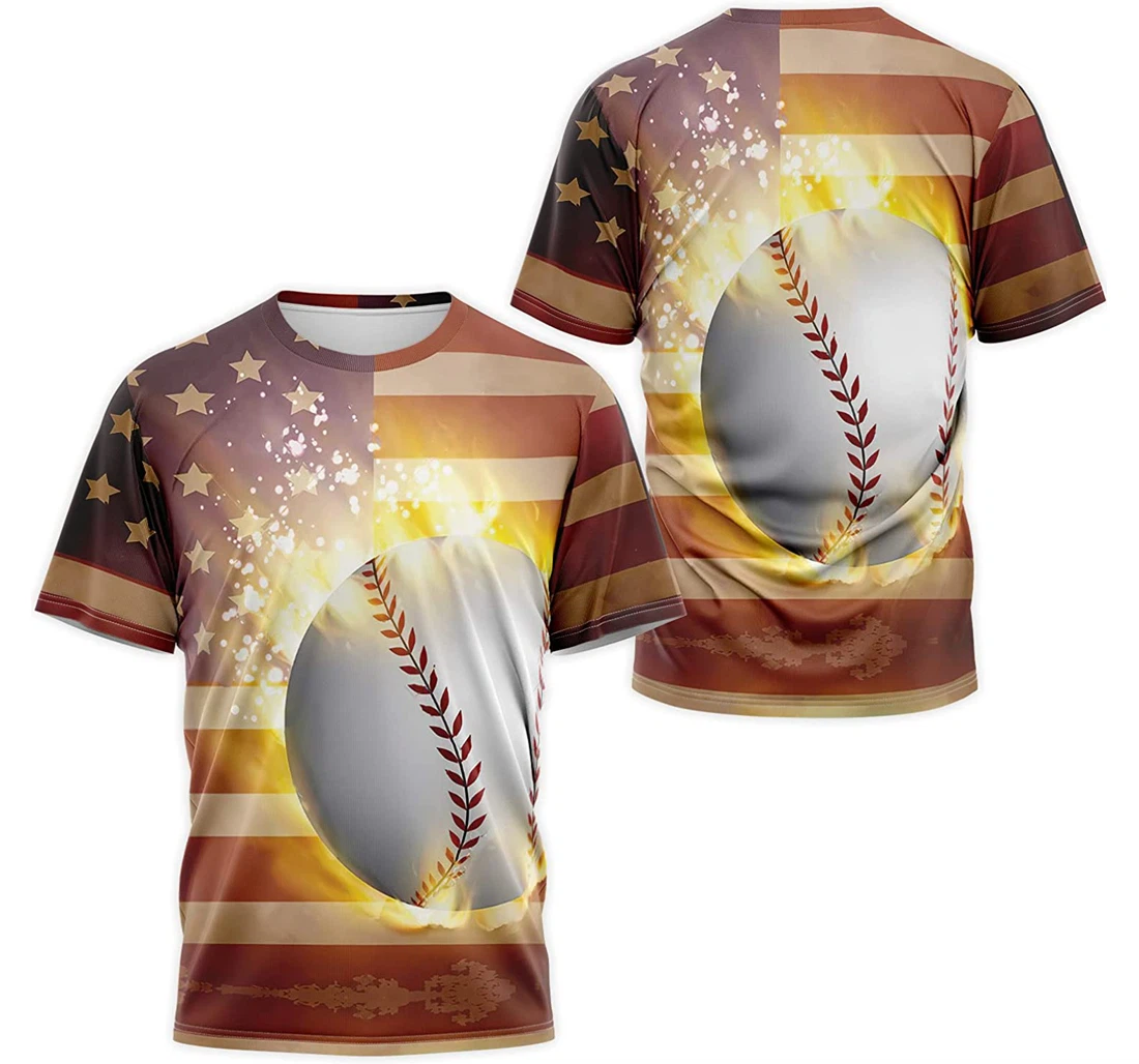 T-Shirt, Hoodie - Baseball Sofball Fire American Flag 3D Printed