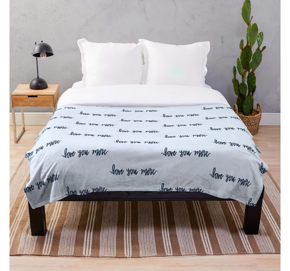 Throw Blanket, Quilt - Blue Love Thankful Letter Inspiration More Grateful Happy Hand Customize Sherpa Fleece
