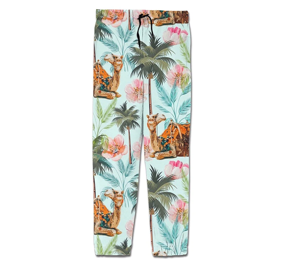Personalized Graphic Camel Ride Trees Flowers Teens Sweatpants, Joggers Pants With Drawstring For Men, Women