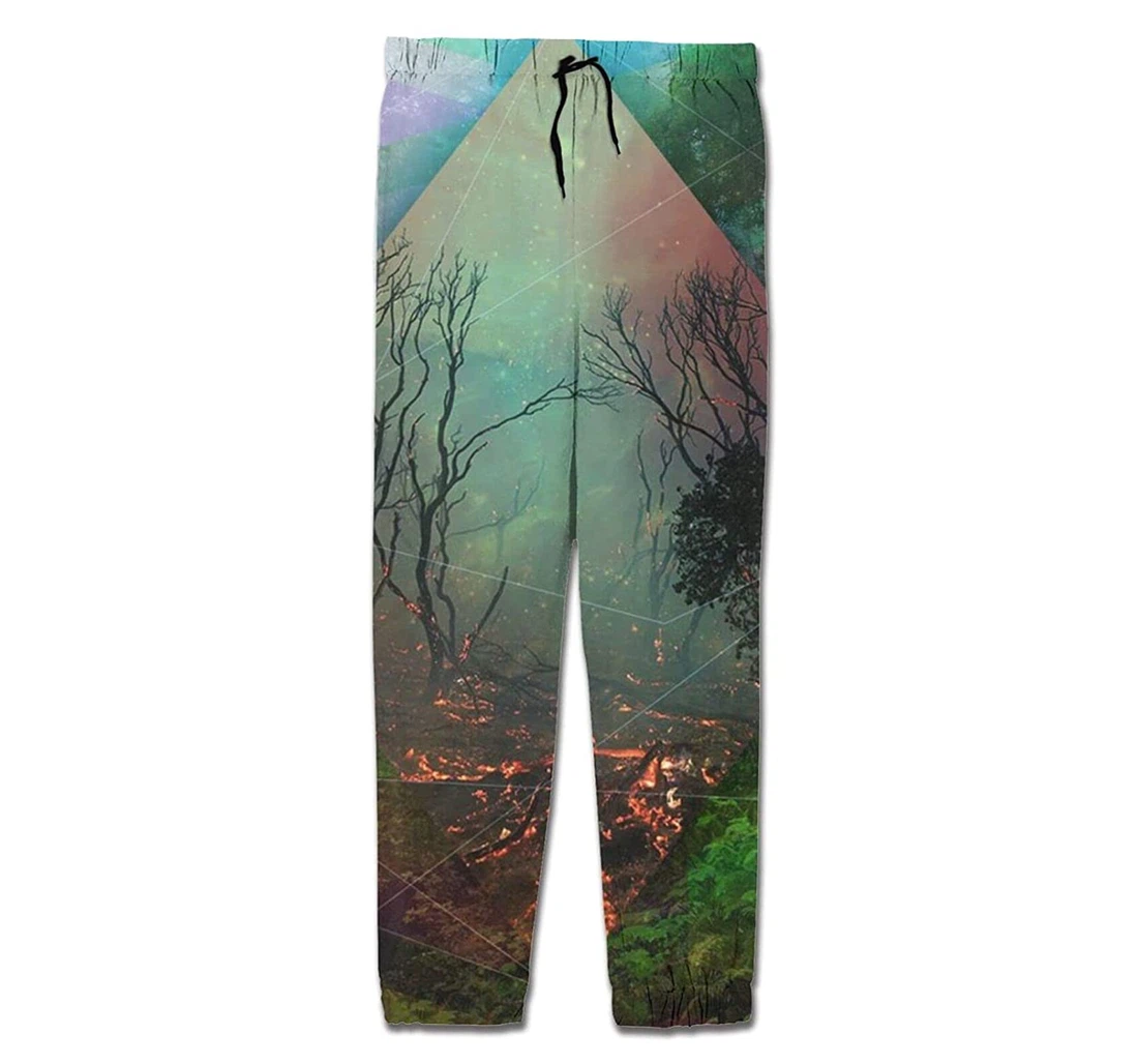 Personalized Psychedelic Trees Fantasy Fire Flames Forest Sweatpants, Joggers Pants With Drawstring For Men, Women