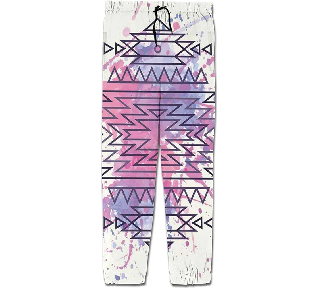 Personalized Casual Tribal Aztec Pattern Watercolors Blurry Folk Teens Sweatpants, Joggers Pants With Drawstring For Men, Women