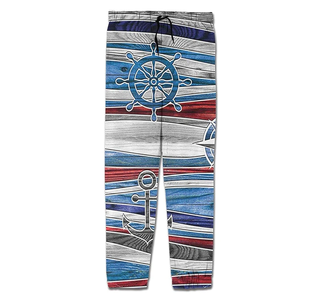 Personalized Casual Anchor Shipping Boat Lighthouse Compass Waves Sweatpants, Joggers Pants With Drawstring For Men, Women