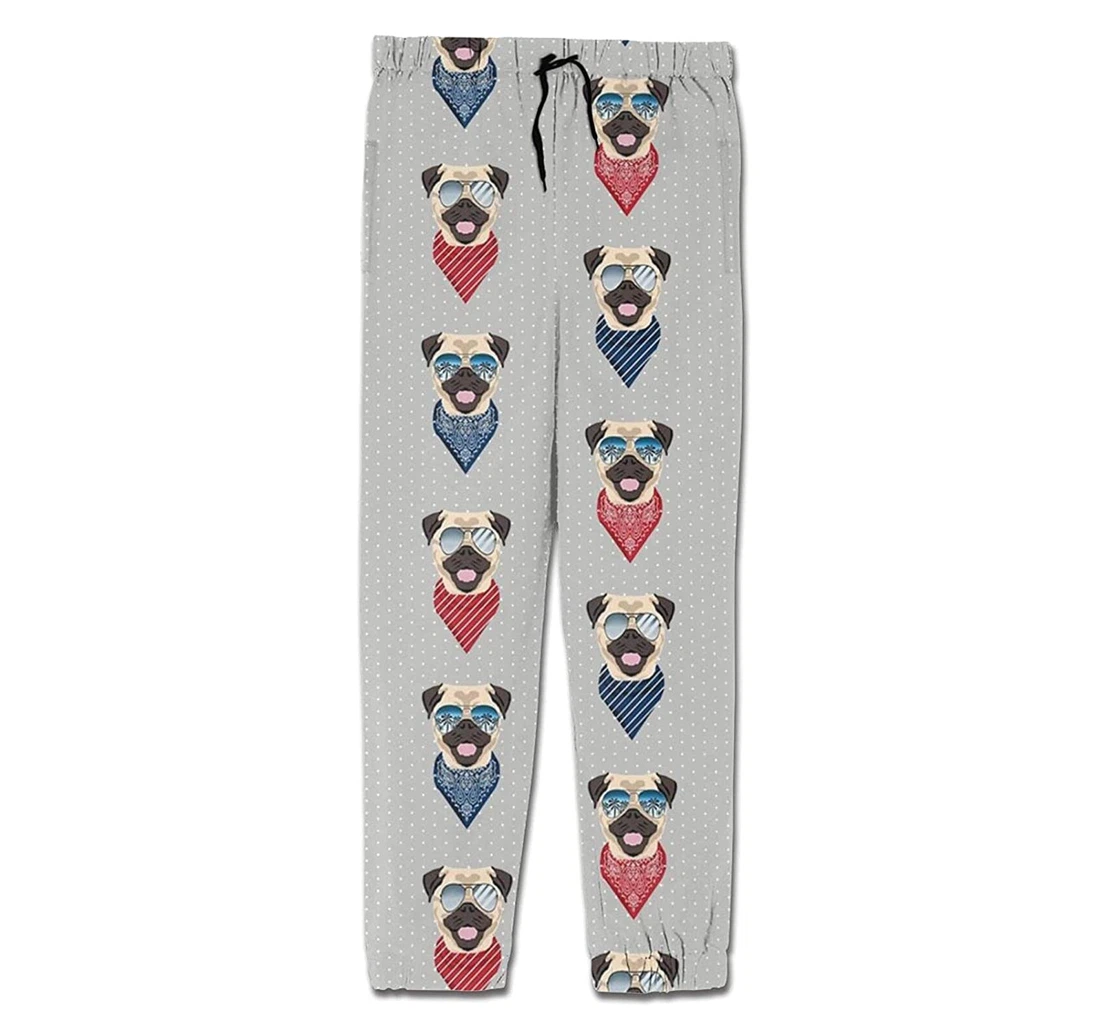 Personalized Graphic Pug Sunglasses Dot Hawaii Teens Sweatpants, Joggers Pants With Drawstring For Men, Women