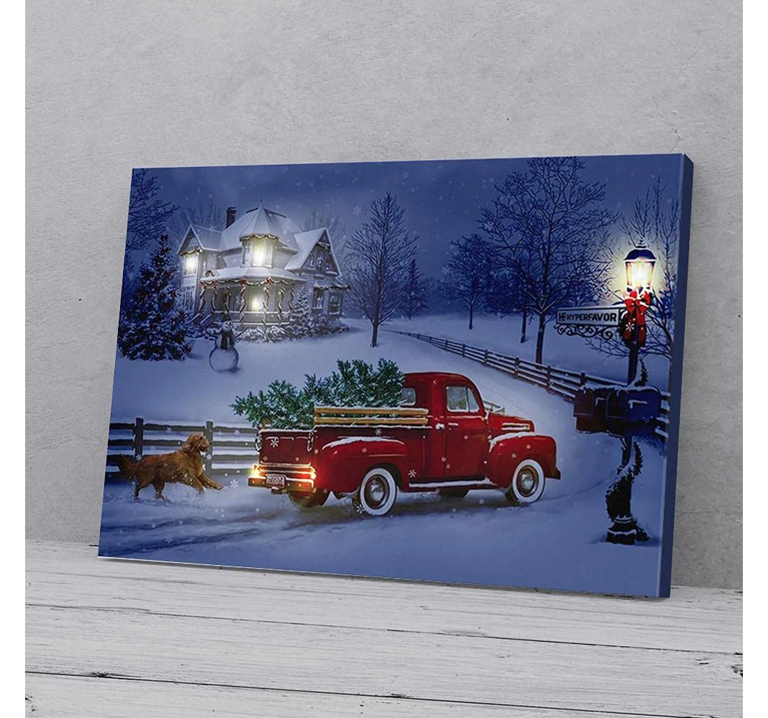 Poster, Canvas - Red Truck And Dog Gifts Print Framed Wall Art