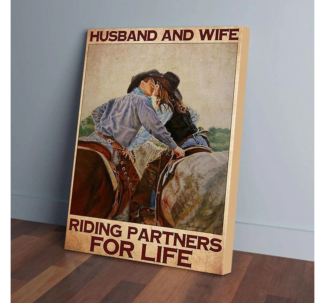 Poster, Canvas - Husband And Wife Riding Partners Life Country Couple Gifts Print Framed Wall Art