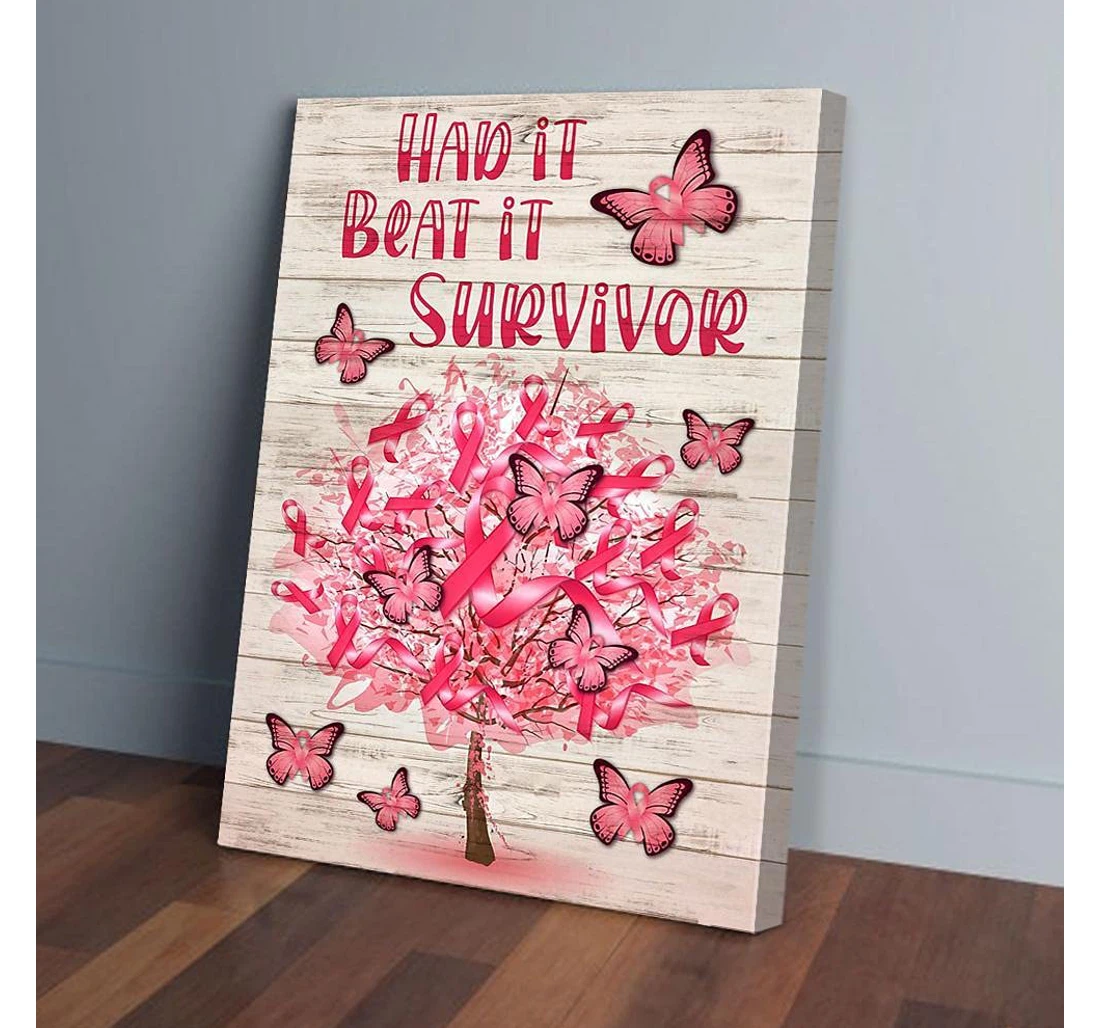 Poster, Canvas - Pink Tree And Butterfly Breast Cancer Gifts Print Framed Wall Art