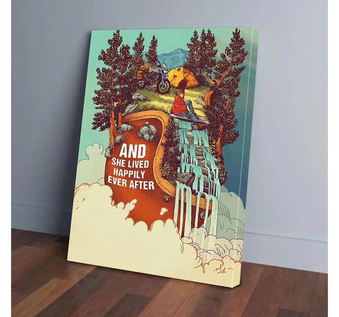 Poster, Canvas - And She Lived Happily Ever After Camping Gifts Print Framed Wall Art