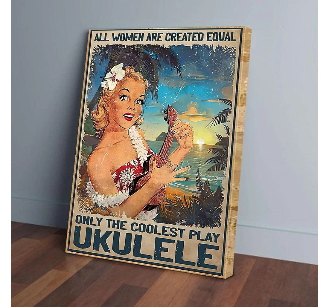 Poster, Canvas - Women Playing Ukulele Gifts Print Framed Wall Art