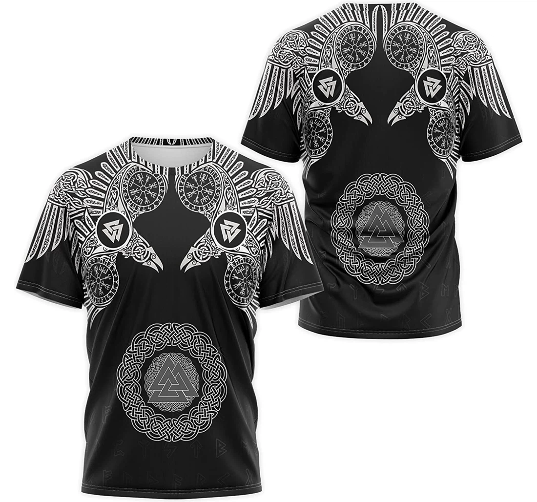 T-Shirt, Hoodie - Norse Mythology Ravens Huginn And Muninn Nordic Compass Valknut Pattern 3D Printed