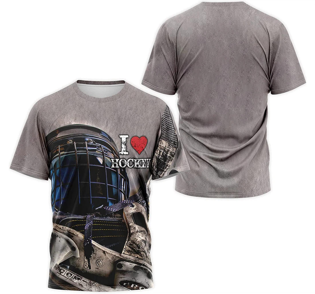 T-Shirt, Hoodie - I Love Hockey Helmet 3D Printed
