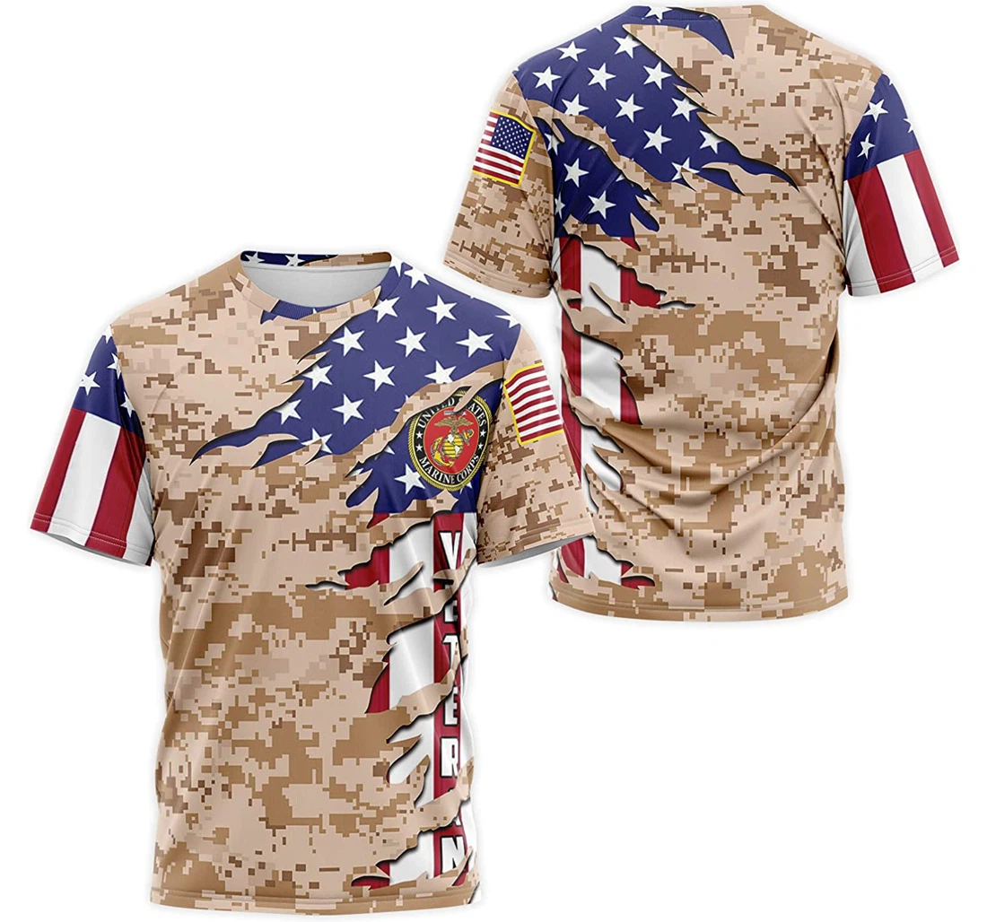 T-Shirt, Hoodie - Us Marine Corps Veteran American Flag Camo 3D Printed