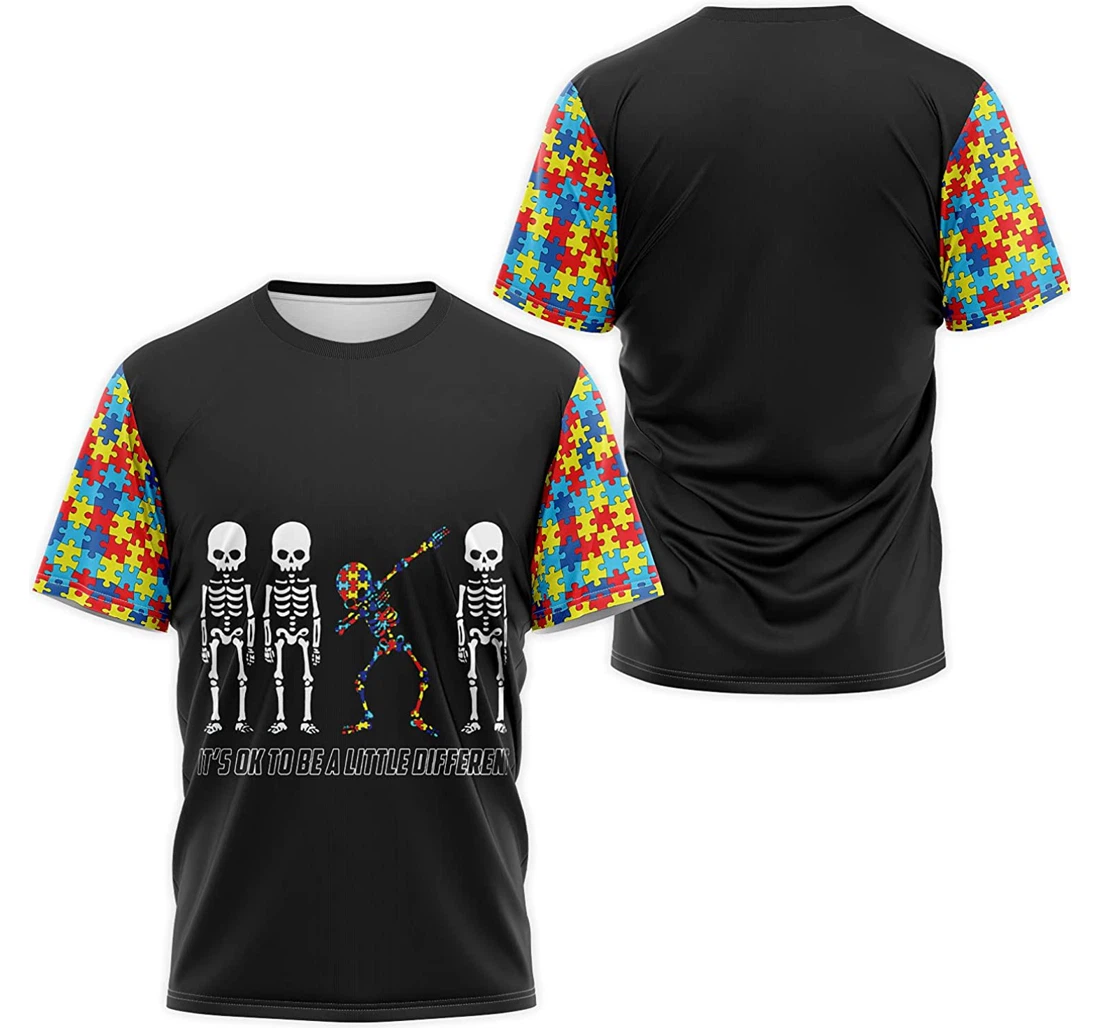 T-Shirt, Hoodie - Autism It's Ok To Be A Little Different Dabbing Skeleton 3D Printed