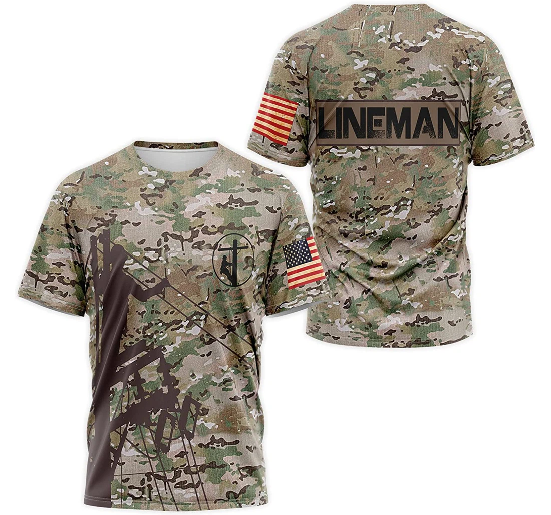 T-Shirt, Hoodie - Lineman American Us Flag Camo 3D Printed