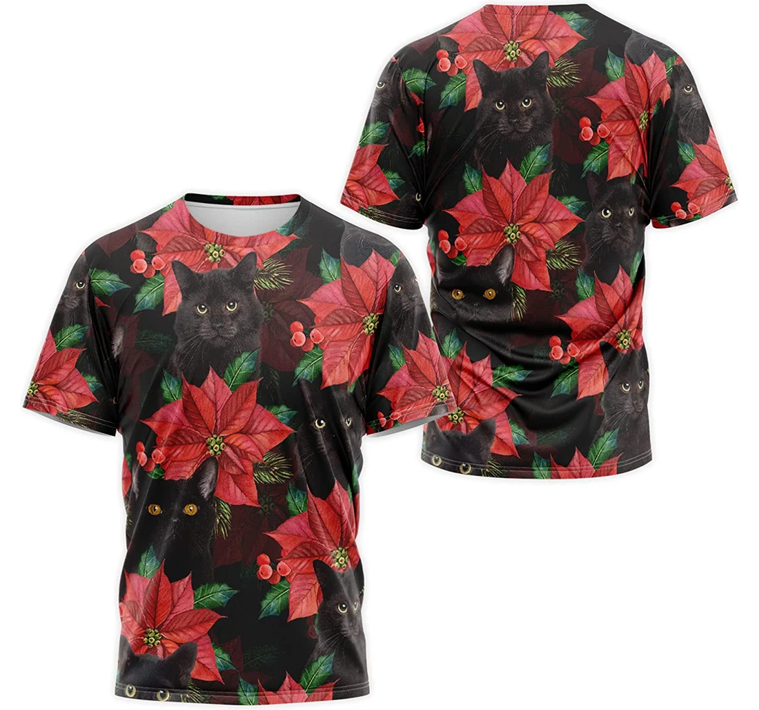 T-Shirt, Hoodie - Poinsettia Flower Cat Face 3D Printed