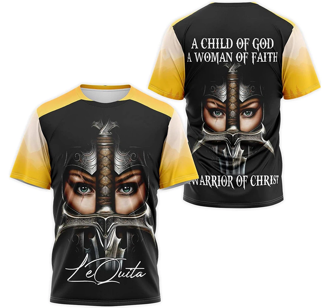 T-Shirt, Hoodie - Custom Name Warrior Girl A Child Of God A Woman Of Faith A Warrior Of Chirst 3D Printed