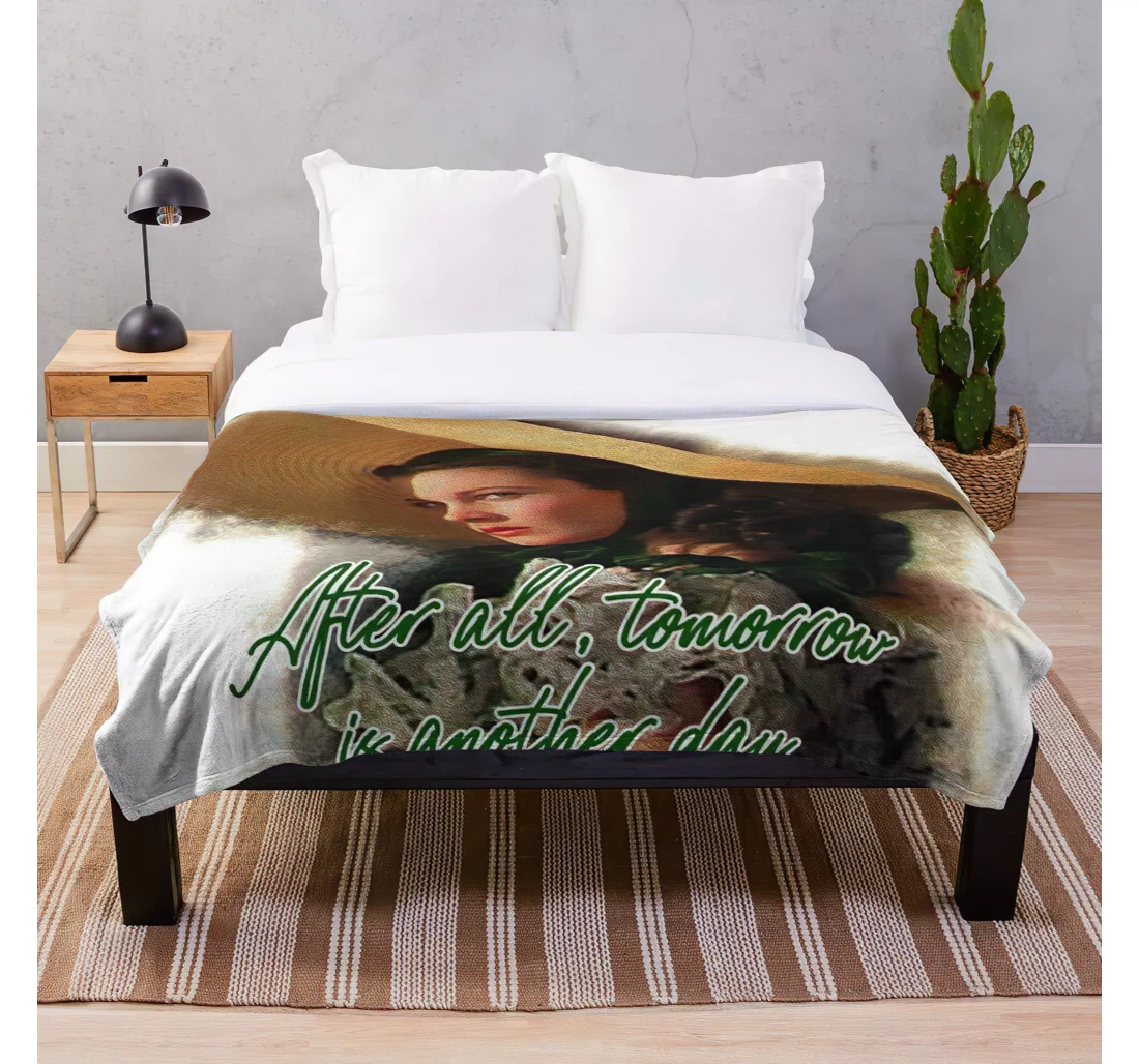 Throw Blanket, Quilt - Gwtw With Film Hara Vivien Gone Wind The Scarlett O Leigh Quote Movie Customize Sherpa Fleece