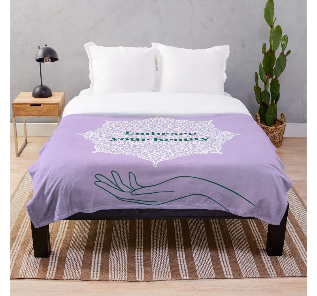 Throw Blanket, Quilt - Quotes Beauty Purple Emotional Hand Motivation Customize Sherpa Fleece