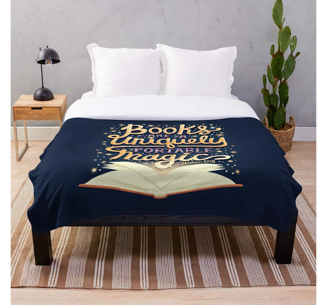 Throw Blanket, Quilt - Portable Quotes Reader Book Bookworm Magic Books Reading Customize Sherpa Fleece