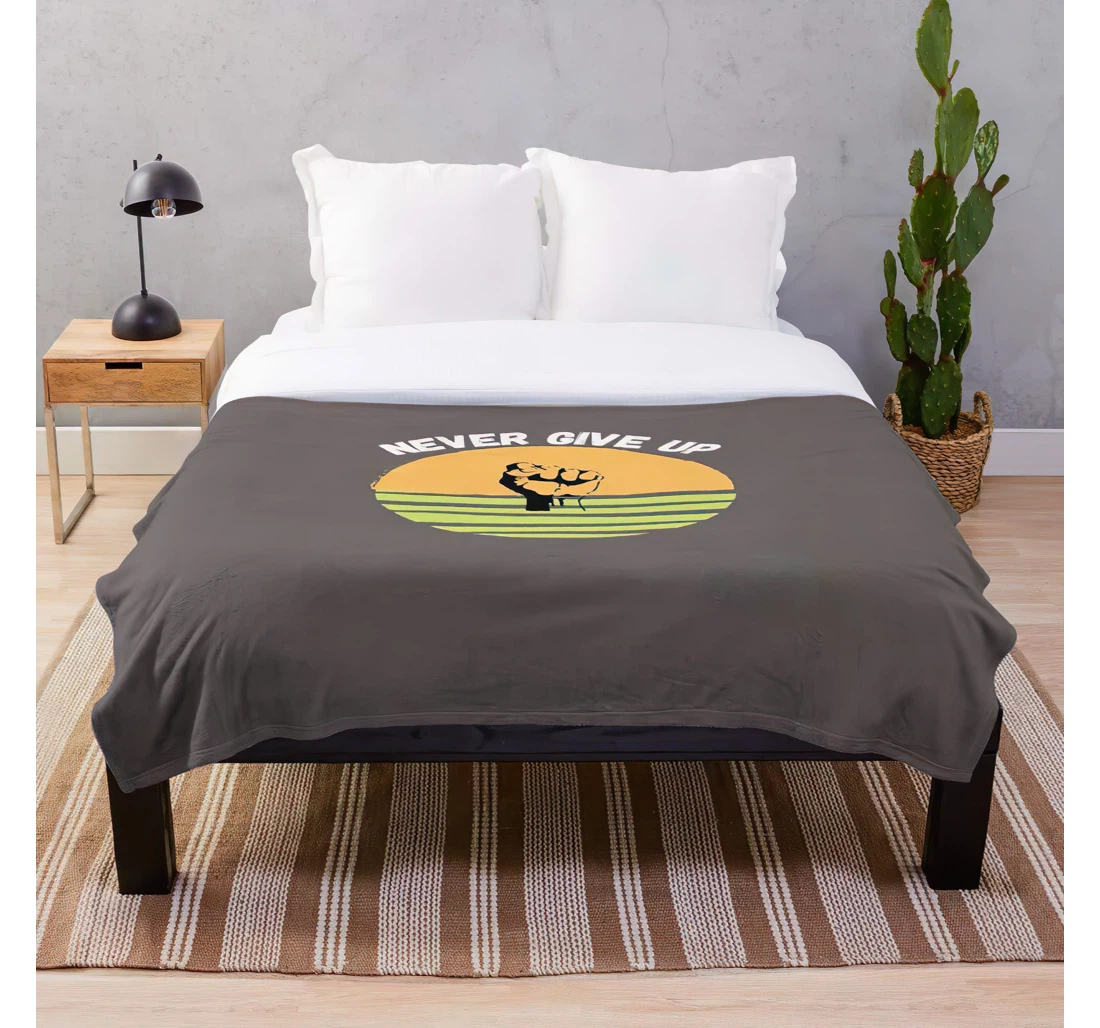 Throw Blanket, Quilt - Determination Positive Quotes Three Word Motivational Fight Inspirational Fist Customize Sherpa Fleece
