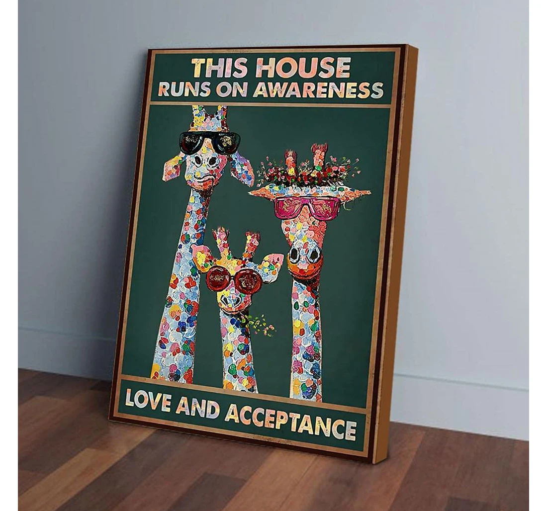 Poster, Canvas - This House Runs On Awareness Love And Acceptance Autism Gifts Print Framed Wall Art