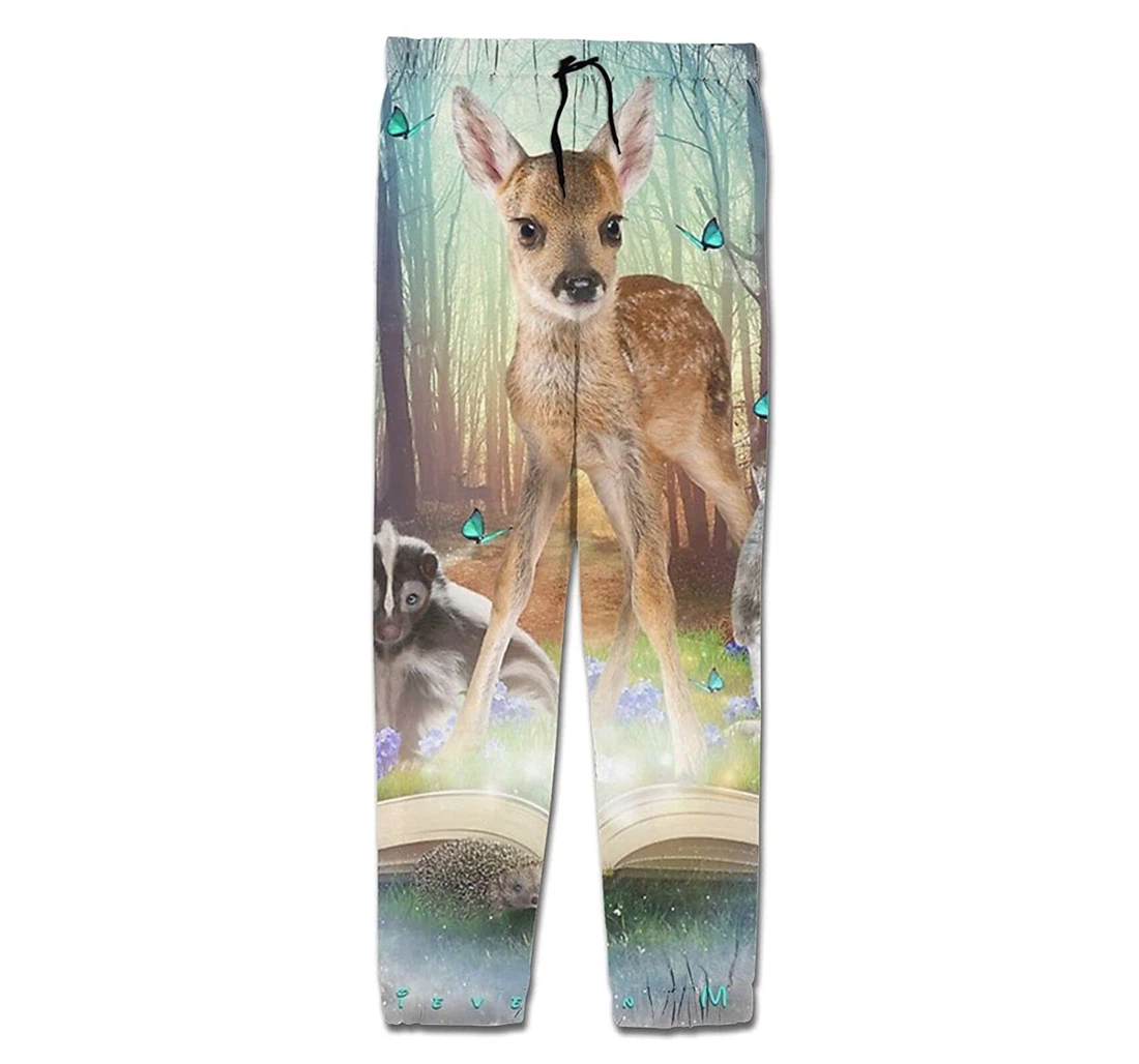 Personalized Graphic Magic Forest Friends Bambi Africa Ratel Rabbit Sweatpants, Joggers Pants With Drawstring For Men, Women