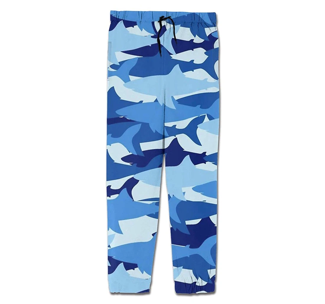 Personalized Casual Shark Camo Blue Military Camouflage Teens Sweatpants, Joggers Pants With Drawstring For Men, Women