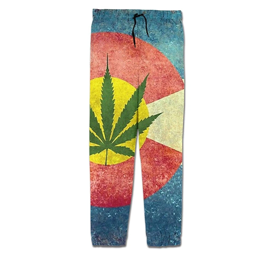 Personalized Retro Colorado Flag Marijuana Leaf Weed Sweatpants, Joggers Pants With Drawstring For Men, Women