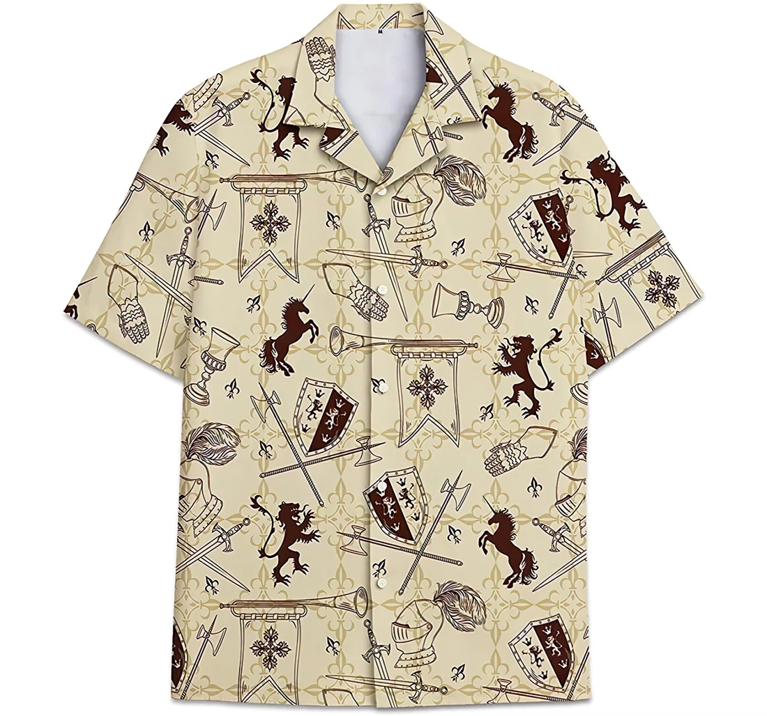 Horse Cold Weapon Pattern Hawaiian Shirt, Button Up Aloha Shirt For Men, Women