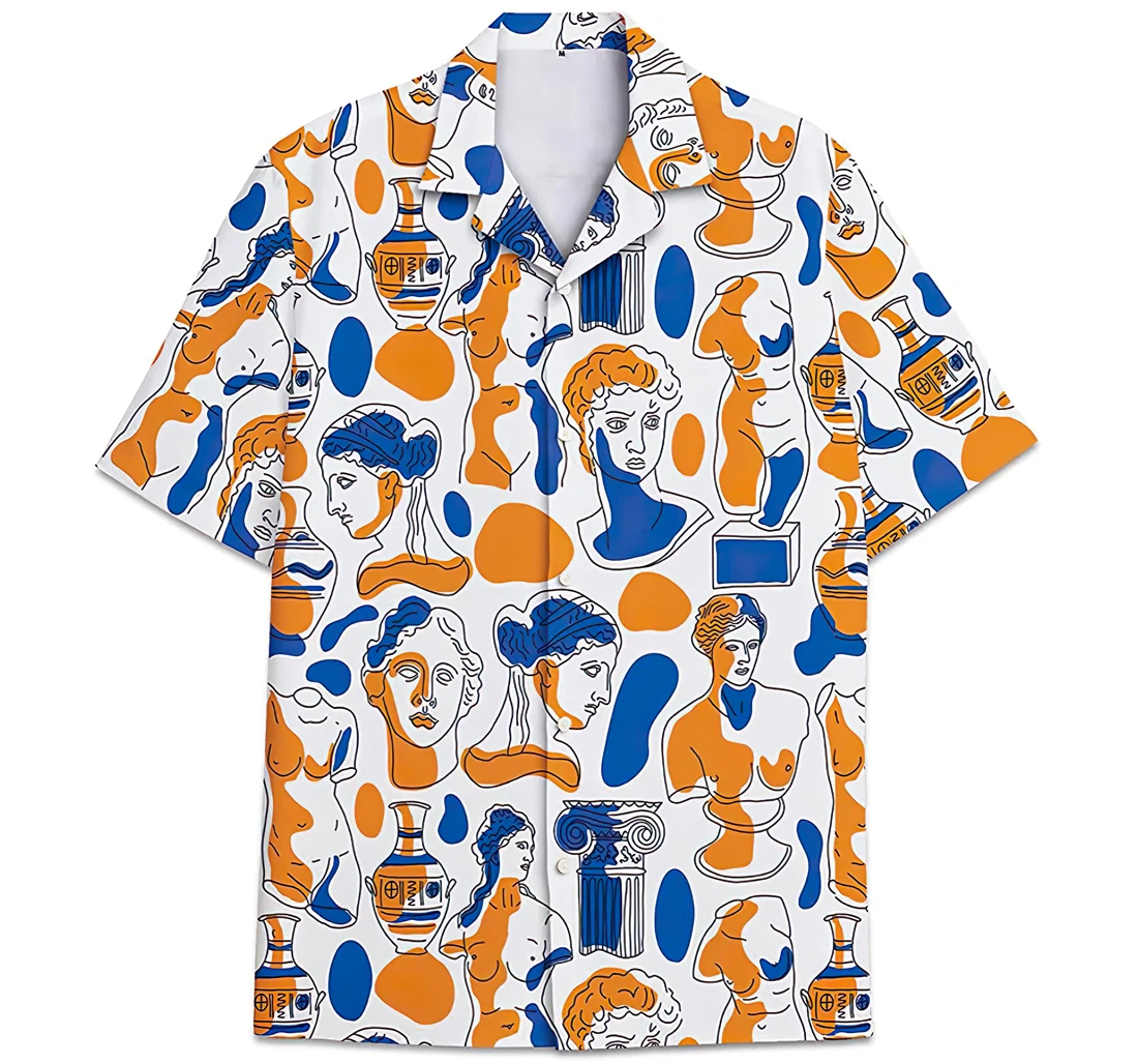 Vase Pattern Shirt,statue Hawaiian Shirt, Button Up Aloha Shirt For Men, Women