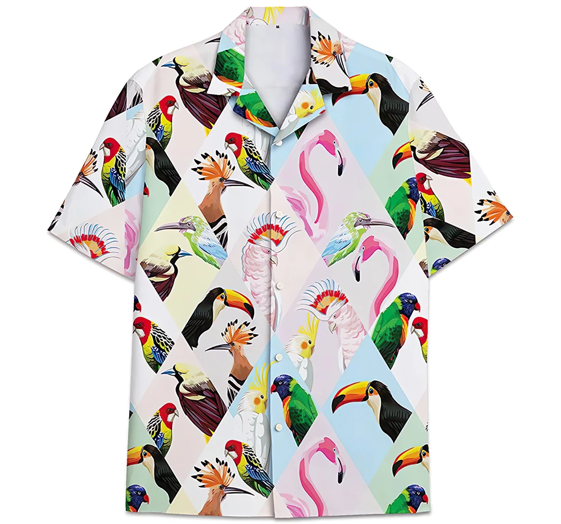 Flamingo Pattern Shirt,parrot Shirt,toco Tucan Hawaiian Shirt, Button Up Aloha Shirt For Men, Women